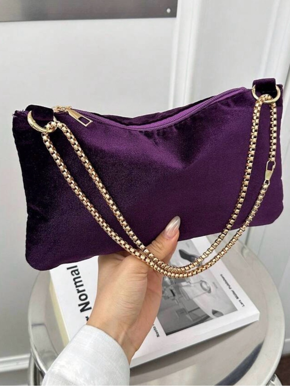 Purple Satin Chain-Handle Women’s Clutch